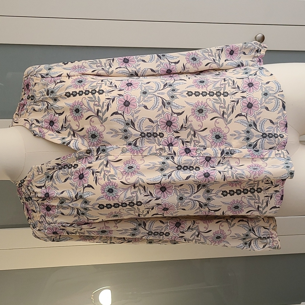 Flowy Floral Stich Detail Blouse Top Shirt